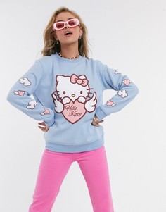 Голубой свободный свитшот с принтом New Girl Order x Hello Kitty