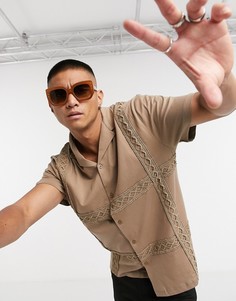 Светло-коричневая свободная рубашка с кружевом ASOS DESIGN-Коричневый