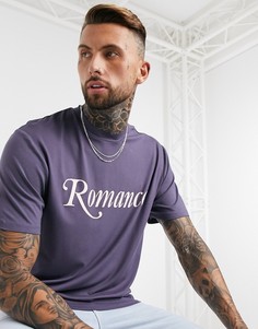 Фиолетовая свободная футболка с надписью "romance" ASOS DESIGN-Черный цвет