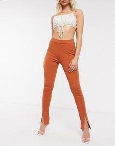 Брюки скинни рыжего цвета с разрезами NA-KD-Оранжевый цвет