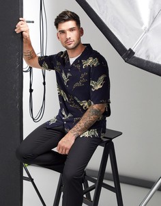 Рубашка с принтом лебедей и отложным воротником French Connection-Темно-синий