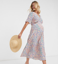 Чайное платье миди с принтом New Look Maternity-Синий