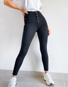 Черные джинсы скинни с завышенной талией и пуговицами Calvin Klein-Черный