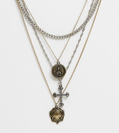 Многорядное ожерелье с крестом и монетой Reclaimed Vintage inspired-Серебряный