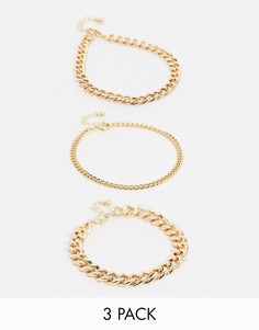 Набор из 3 золотистых браслетов-цепочек на ногу ASOS DESIGN-Золотистый