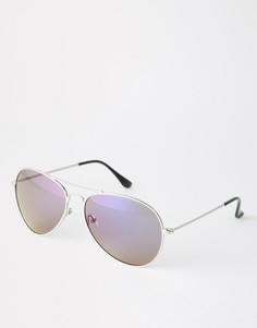 Солнцезащитные очки-авиаторы с синими стеклами 7X-Серебряный