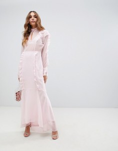 Розовое платье макси с оборками Vero Moda-Мульти