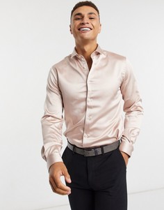 Розовая приталенная рубашка из сатина Twisted Tailor-Розовый цвет