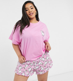Розовый пижамный комплект с футболкой и шортами ASOS DESIGN Curve