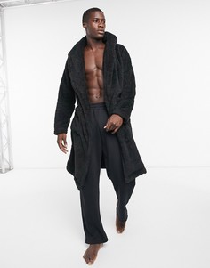 Черный флисовый халат для дома ASOS DESIGN