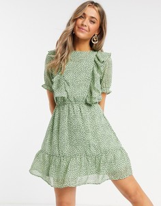 Платье мини в горошек мятного цвета с оборками Influence-Зеленый цвет