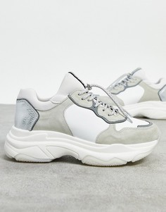 Белые кожаные кроссовки на массивной подошве BRONX-Белый