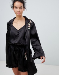 Кимоно с цветочной вышивкой Glamorous-Черный