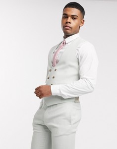 Голубой супероблегающий жилет с добавлением шерсти ASOS DESIGN wedding-Зеленый цвет