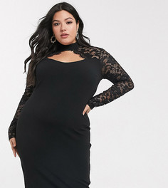 Черное облегающее платье с вырезом капелькой AX Paris Plus-Черный цвет