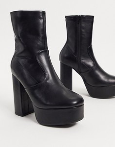 Черные ботинки на каблуке и платформе Truffle Collection-Черный цвет