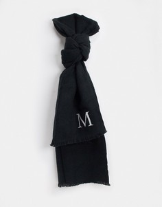 Черный персонализированный шарф с инициалом "М" ASOS DESIGN