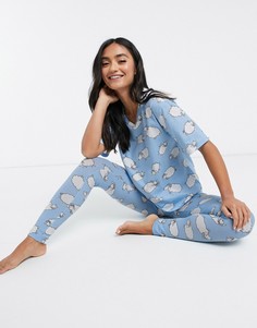Синяя пижама с леггинсами и принтом ASOS DESIGN-Синий