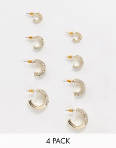 Набор из 4 пар золотистых серег-колец и каффов ASOS DESIGN-Золотой