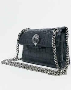 Черная кожаная сумка с рисунком крокодиловой кожи Kurt Geiger London-Черный