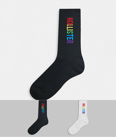 Набор из 2 пар спортивных носков белого и черного цвета с разноцветным логотипом Hollister Pride-Мульти