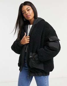 Черный флисовый бомбер ASOS DESIGN