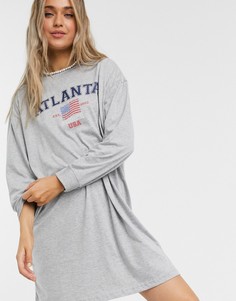 Платье-футболка в стиле oversized с надписью "atlanta" Daisy Street-Серый