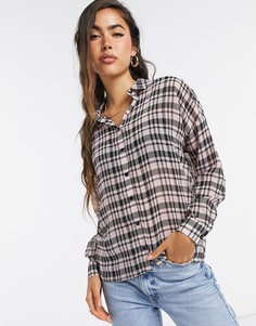 Розовая рубашка с длинными рукавами и принтом "гусиная лапка" ASOS DESIGN-Многоцветный