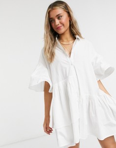 Платье-рубашка в стиле oversized асимметричного кроя Neon Rose-Белый