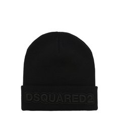 Шерстяная вязаная шапка с логотипом бренда Dsquared2