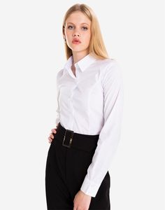 Белая приталенная рубашка с длинным рукавом Gloria Jeans