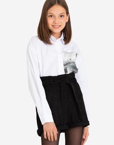 Чёрные шорты из экозамши с поясом для девочки Gloria Jeans