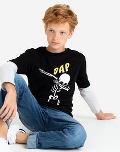 Чёрный лонгслив oversize со скелетом для мальчика Gloria Jeans