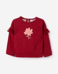 Красный свитшот с оборками и цветочным принтом для малышки Gloria Jeans
