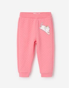 Розовые стёганые брюки с принтом для малышки Gloria Jeans