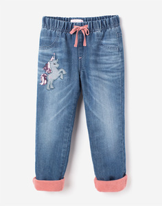 Утеплённые джинсы с единорогом для девочки Gloria Jeans
