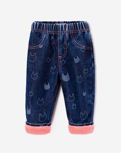 Утеплённые джинсы с рисунками для малышки Gloria Jeans