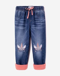 Утеплённые джинсы с вышивкой для девочки Gloria Jeans