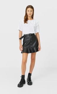 Stradivarius Мини-Юбка Из Искусственной Кожи Женская Коллекция Черный L