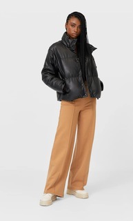 Stradivarius Стеганая Куртка Из Искусственной Кожи Женская Коллекция Черный L