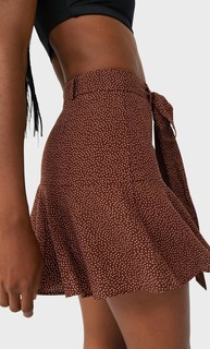 Stradivarius Юбка-Шорты Струящегося Кроя С Принтом Женская Коллекция Цвет Темной Верблюжьей Шерсти L