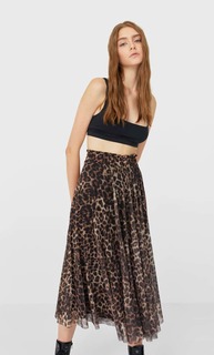 Stradivarius Юбка Из Плотной Ткани С Принтом Женская Коллекция Цвет Темной Верблюжьей Шерсти Xs