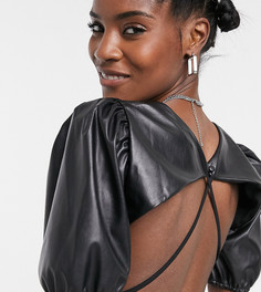 Черный кроп-топ из искусственной кожи с открытой спиной COLLUSION-Черный цвет