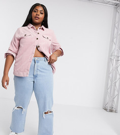 Голубые рваные джинсы прямого кроя ASOS DESIGN Curve recycled florence-Голубой
