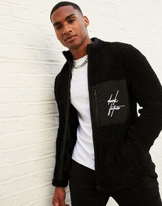 Плюшевая куртка с карманами из нейлона и вышивкой логотипа ASOS Dark Future-Черный