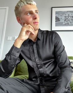 Черная атласная рубашка классического кроя ASOS DESIGN-Черный цвет