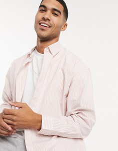 Розовая oversized-рубашка в вертикальную полоску ASOS DESIGN-Розовый цвет