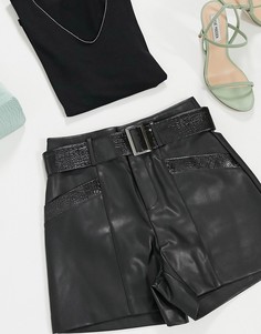 Черные шорты из искусственной кожи с контрастной отделкой Morgan-Черный цвет