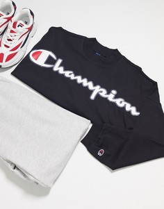 Короткий черный свитшот прямого кроя Champion