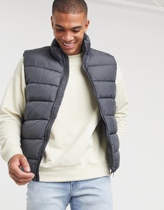 Темно-серый дутый жилет ASOS DESIGN-Черный